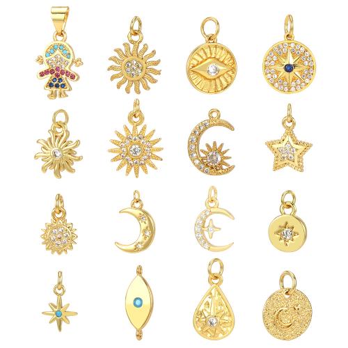 Cubic Zirconia Micro Pave Brass Pendant gold color plated DIY & micro pave cubic zirconia & 1/1 loop nickel lead & cadmium free Sold By PC