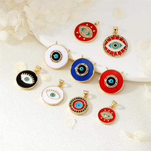 Cubic Zirconia Micro Pave Brass Pendant gold color plated DIY & evil eye pattern & micro pave cubic zirconia & enamel nickel lead & cadmium free Sold By PC