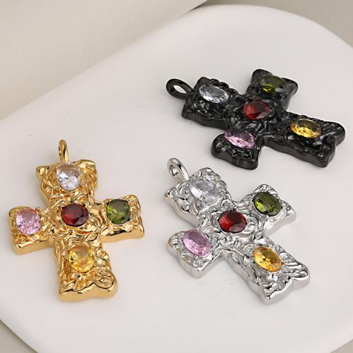 Stainless Steel Cross Pendants, 304 Stainless Steel, with Cubic Zirconia, plated, DIY, more colors for choice, Sold By PC