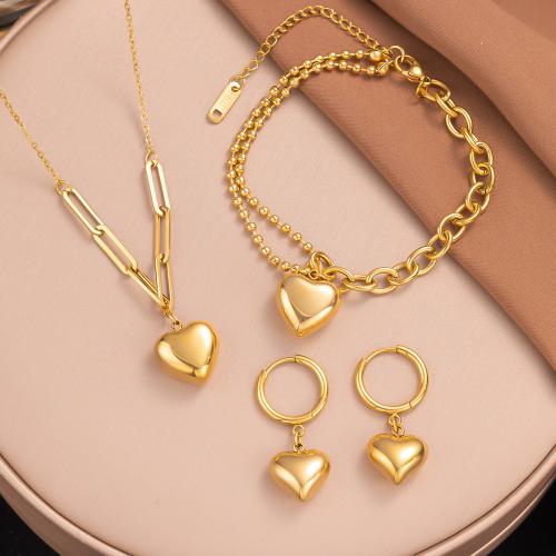 Set di gioielli in acciaio inox, 304 acciaio inox, Placcato oro 18K, gioielli di moda & stili diversi per la scelta & per la donna, Necklace size :40-5cm, bracelet size :16-5cm., Venduto da PC