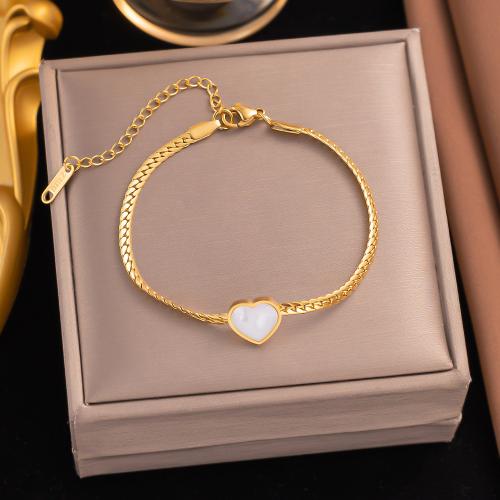 Stainless Steel Jewelry Bracelet 304 Stainless Steel with White Shell with 5cm extender chain plated fashion jewelry & for woman Length Approx 16 cm Sold By PC