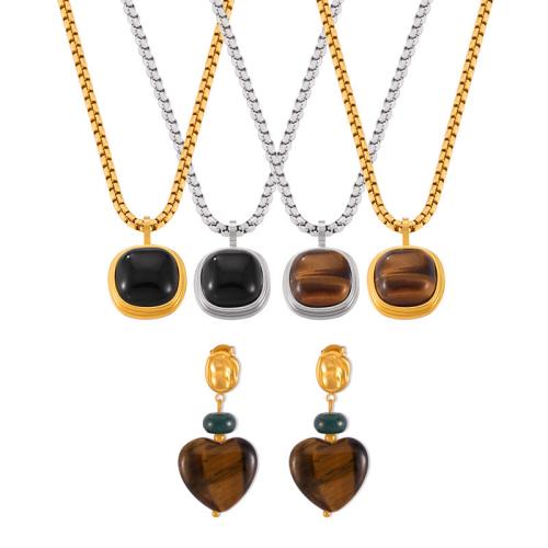 Jewelry Sets Titanium Steel with Natural Stone & Tiger Eye plated  & for woman Sold By PC