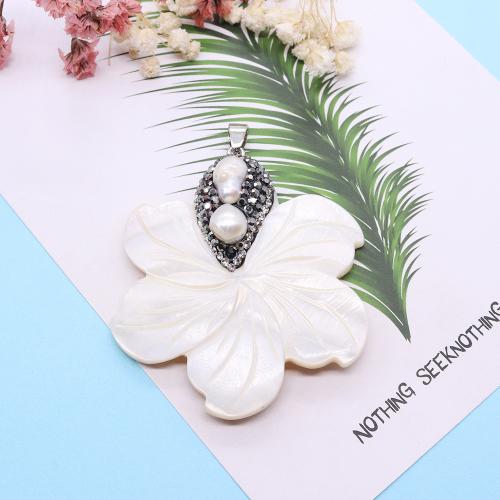 Shell Pendler, Freshwater Shell, Flower, sølvfarvet forgyldt, du kan DIY & med rhinestone, 51x58mm, Solgt af PC