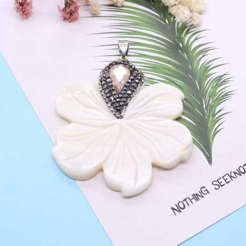 Shell Pendler, Freshwater Shell, Flower, sølvfarvet forgyldt, du kan DIY & med rhinestone, 51x58mm, Solgt af PC