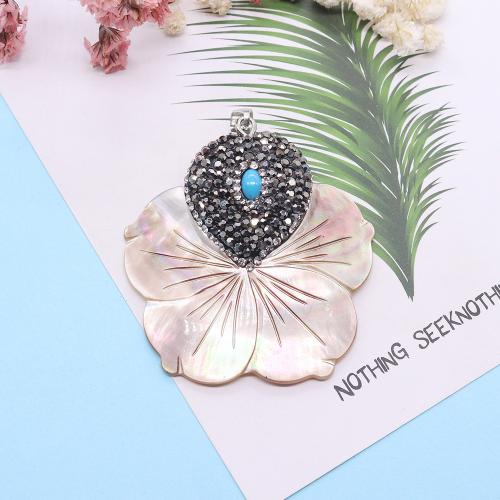 Shell Pendants Flower silver color plated DIY & with rhinestone Sold By PC