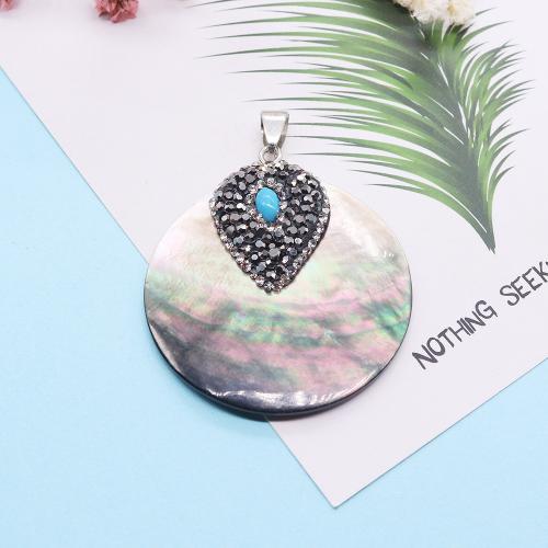 Shell Pendants Round silver color plated DIY & with rhinestone Sold By PC