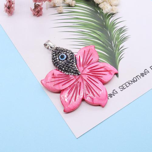 Shell Pendants Flower DIY & evil eye pattern & enamel pink Sold By PC