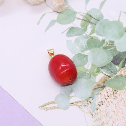 Resina sintetica pendente, placcato color oro, DIY, rosso, 10x20mm, Venduto da PC