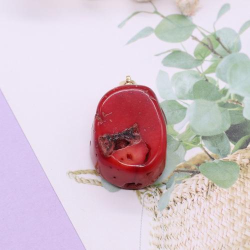 Resina sintetica pendente, Irregolare, placcato color oro, DIY, rosso, 20x30mm, Venduto da PC