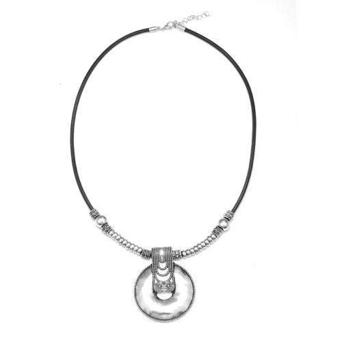 Zinklegering halskettingen, Zinc Alloy, met lederen koord, antiek zilver plated, mode sieraden & uniseks, Gat:Ca 6mm, Lengte 52.5-57.5 cm, Verkocht door PC