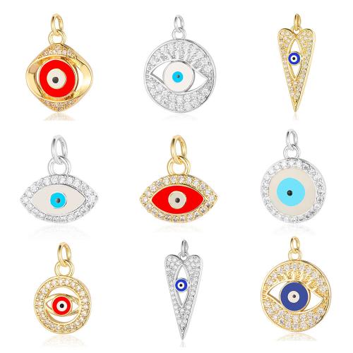 Evil Eye Pendler, Messing, forgyldt, Anden figur til valg & du kan DIY & Micro Pave cubic zirconia & emalje, flere farver til valg, nikkel, bly & cadmium fri, 3pc'er/Bag, Solgt af Bag