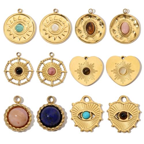 Stainless Steel Pendants 304 Stainless Steel with Gemstone Vacuum Ion Plating & DIY Sold By Bag