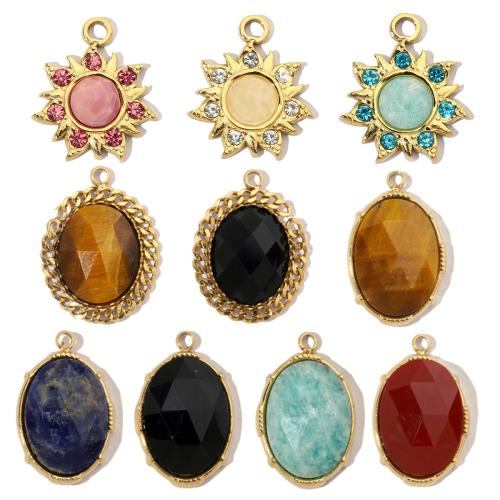 Stainless Steel Pendants 304 Stainless Steel with Gemstone Vacuum Ion Plating DIY & with rhinestone Sold By Bag