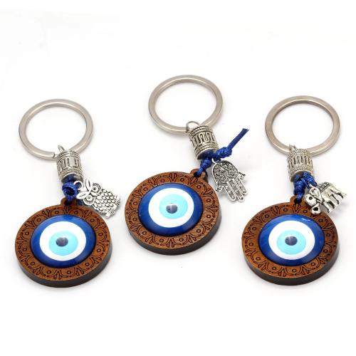 Bag Purse Charms Keyrings Keychains Zinc Alloy with Resin Round silver color plated evil eye pattern & enamel Sold By PC