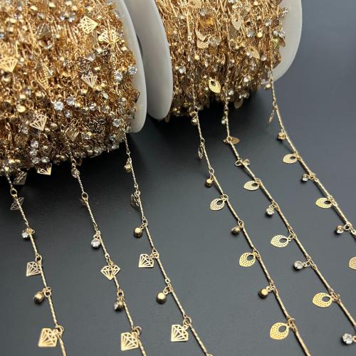 Brass Chain gold color plated DIY & with rhinestone nickel lead & cadmium free Sold By m