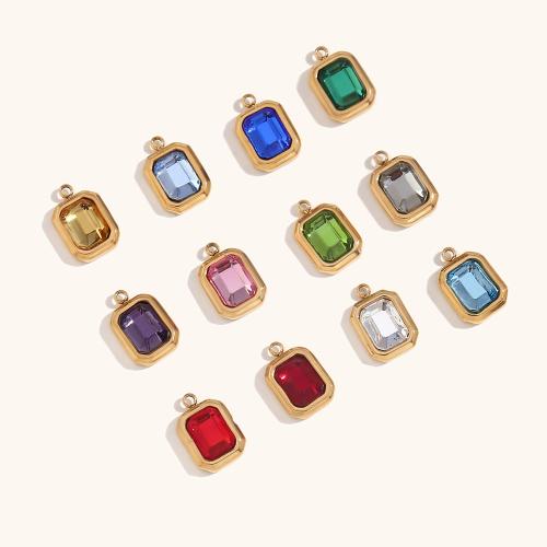 Stainless Steel Pendants 304 Stainless Steel with Glass Rectangle plated for woman Sold By PC