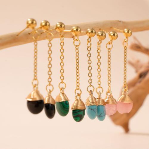 Stainless Steel Drop Earring 304 Stainless Steel with Natural Stone gold color plated & for woman Sold By Pair