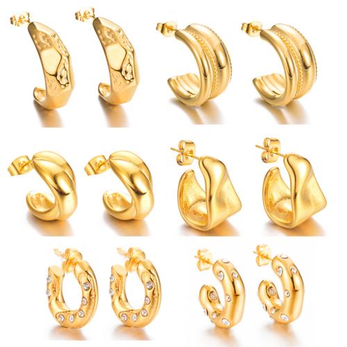 Roestvrij staal Stud Earrings, 304 roestvrij staal, gold plated, verschillende stijlen voor de keuze & voor vrouw & met strass, meer kleuren voor de keuze, Verkocht door PC