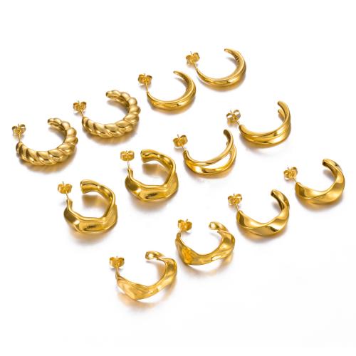 Stainless Steel Stud Earrings 304 Stainless Steel gold color plated & for woman Sold By PC