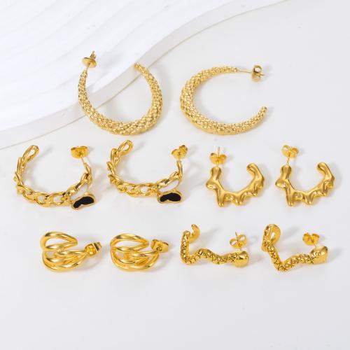 Roestvrij staal Stud Earrings, 304 roestvrij staal, gold plated, verschillende stijlen voor de keuze & voor vrouw & glazuur, meer kleuren voor de keuze, Verkocht door pair