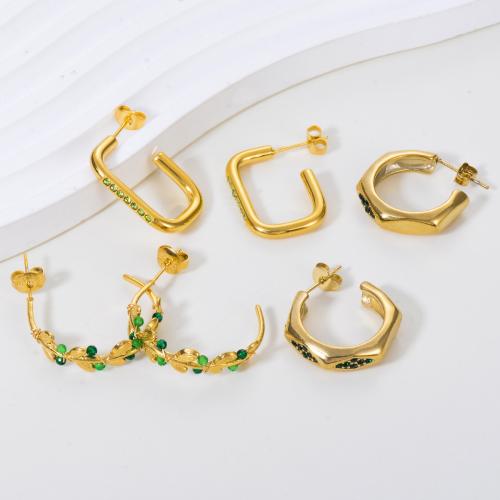 Stainless Steel Stud Earrings 304 Stainless Steel gold color plated & micro pave cubic zirconia & for woman Sold By Pair