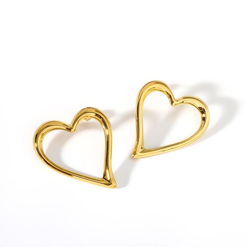 Stainless Steel Stud Øreringe, 304 rustfrit stål, Heart, guldfarve belagt, mode smykker, gylden, 37x42mm, Solgt af par