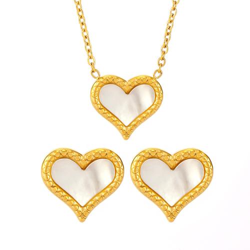 Fashion Stainless Steel Jewelry Sets 304 Stainless Steel with Shell Heart plated fashion jewelry Sold By PC