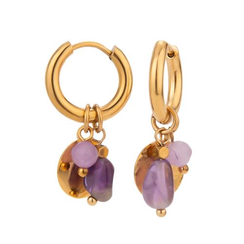 Stainless Steel Drop Earring 304 Stainless Steel with Gemstone gold color plated fashion jewelry golden Sold By Pair