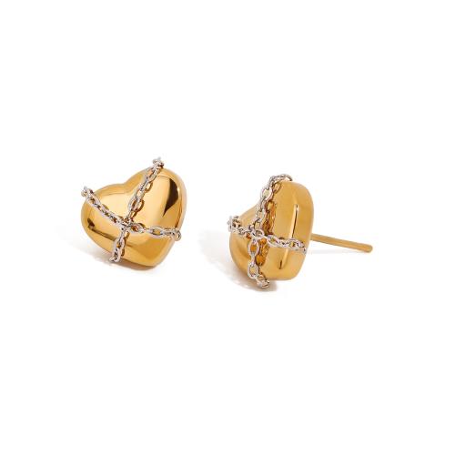 Stainless Steel Stud Earrings 304 Stainless Steel Heart gold color plated fashion jewelry golden Sold By Pair