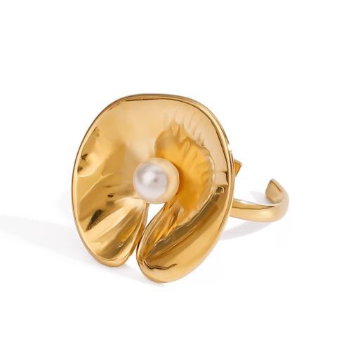 Stainless Steel Finger Ring 304 Stainless Steel with Plastic Pearl gold color plated fashion jewelry golden Sold By PC