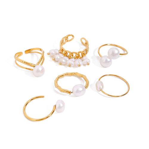 Stainless Steel Finger Ring 304 Stainless Steel with Plastic Pearl plated fashion jewelry Sold By PC