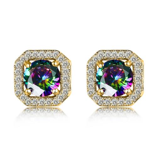 Cubic Zirconia Micro Pave Brass Earring Square plated fashion jewelry & micro pave cubic zirconia & for woman Sold By Pair