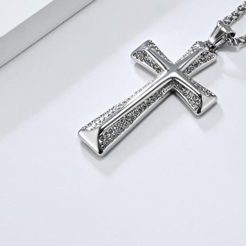 Stainless Steel Sweater Chain Necklace 304 Stainless Steel Cross polished Unisex & with rhinestone Sold By PC