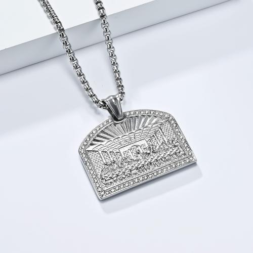 Stainless Steel Sweater Chain Necklace 304 Stainless Steel polished Unisex & with rhinestone Sold By PC