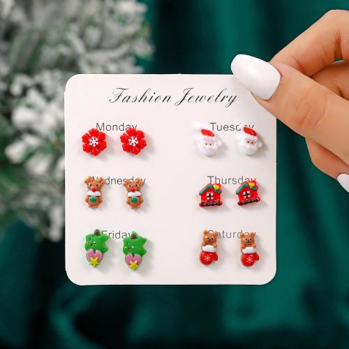 Christmas Earrings 304 Stainless Steel Vacuum Ion Plating Christmas Design & for woman & enamel Sold By Set