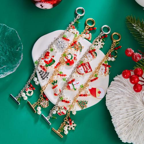 Christmas Holiday Bracelet Zinc Alloy with Plastic Pearl Vacuum Ion Plating for woman & enamel Sold By PC