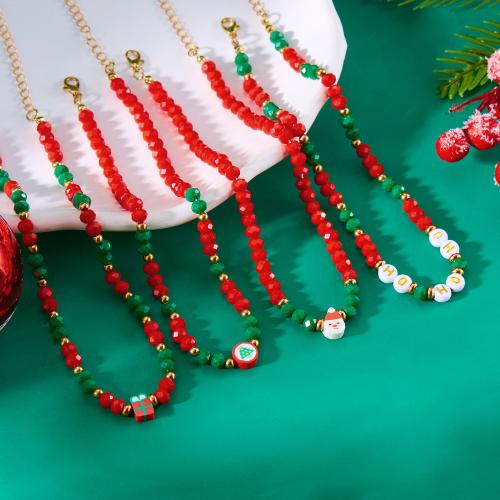 Christmas Necklaces Polymer Clay with Glass & Zinc Alloy & Acrylic handmade Christmas Design & for woman Sold By PC