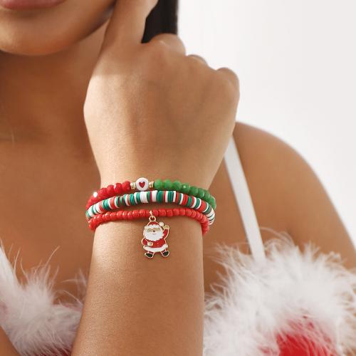 Bracciali festivilità Natale, argilla polimero, with Seedbead & plastica rivestito in rame & lega in zinco, fatto a mano, Design natalizio & per la donna & smalto, nessuno, Venduto da PC