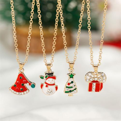 Christmas Necklaces Zinc Alloy plated micro pave cubic zirconia & for woman & enamel Length 41-50 cm Sold By PC