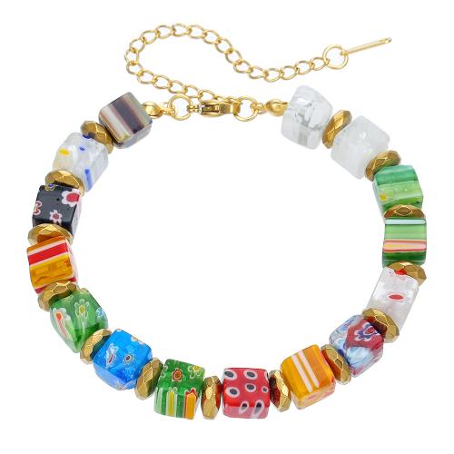 Bracelets Murano, Millefiori Lampwork, avec Acier inoxydable 304, avec 7cm chaînes de rallonge, bijoux de mode & pour femme, couleurs mélangées, 8mm, Longueur Environ 19.5 cm, Vendu par PC