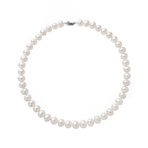 Natural Freshwater Pearl Necklace Round silver color plated with packing box & for woman Length 45 cm Sold By PC