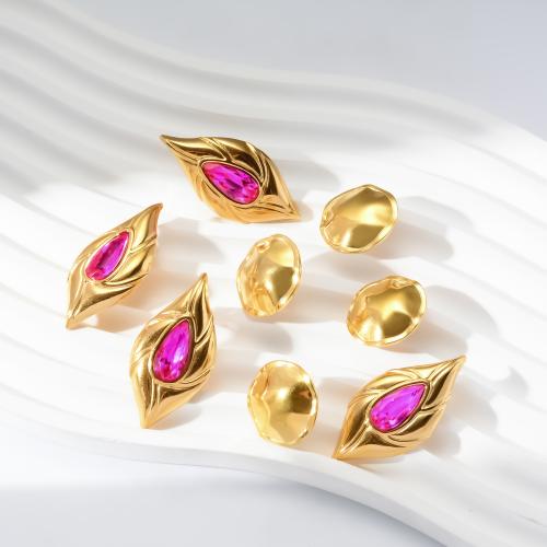 Stainless Steel Stud Earrings 304 Stainless Steel gold color plated & micro pave cubic zirconia & for woman Sold By Pair