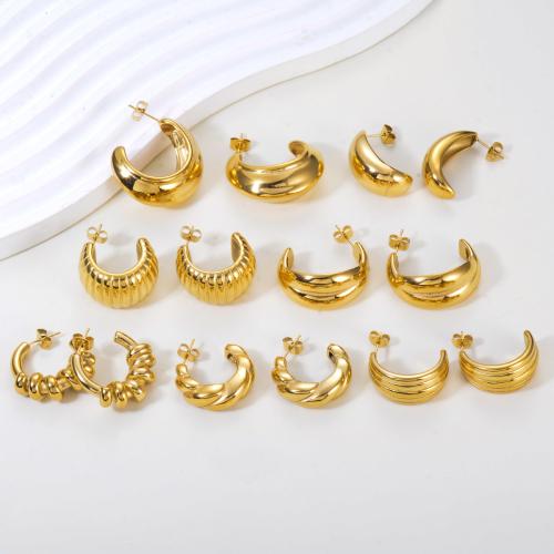 Stainless Steel Stud Earrings, 304 Stainless Steel, gold color plated, different styles for choice & for woman, more colors for choice, Sold By Pair