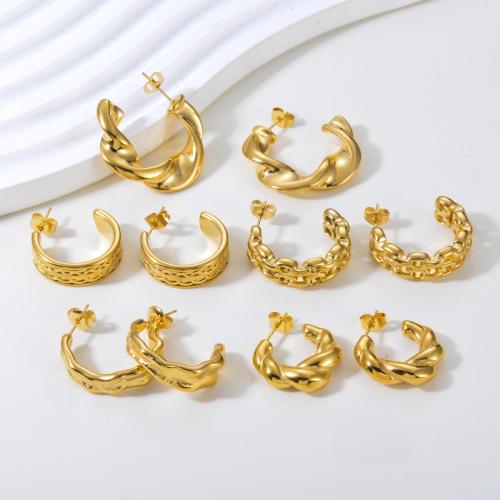 Stainless Steel Stud Earrings 304 Stainless Steel gold color plated & for woman Sold By Pair