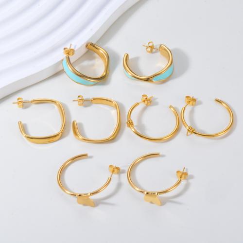 Roestvrij staal Stud Earrings, 304 roestvrij staal, gold plated, verschillende stijlen voor de keuze & voor vrouw & glazuur, meer kleuren voor de keuze, Verkocht door pair