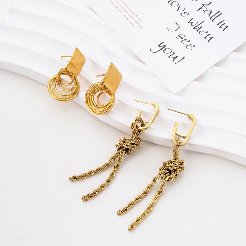 Stainless Steel Drop Earring 304 Stainless Steel gold color plated & for woman Sold By Pair