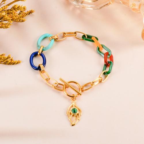 Stainless Steel Jewelry Bracelet 304 Stainless Steel with Acrylic gold color plated for woman Sold By PC