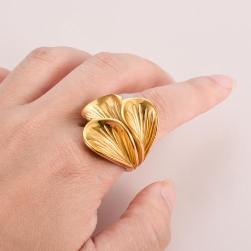 Stainless Steel Finger Ring 304 Stainless Steel petals gold color plated & for woman Sold By PC