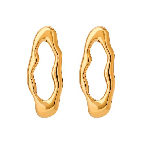 Roestvrij staal Stud Earrings, 304 roestvrij staal, gold plated, mode sieraden, gouden, 14.10x34.70mm, Verkocht door pair