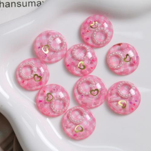 Hars Cabochon, met Plastic Pearl, Ronde, DIY, roze, 20mm, Verkocht door PC